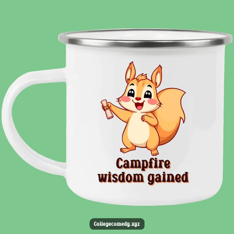 Funny Squirrel Graduation Campfire Mug: Rugged, Humorous Celebration Gear, Perfect Gift