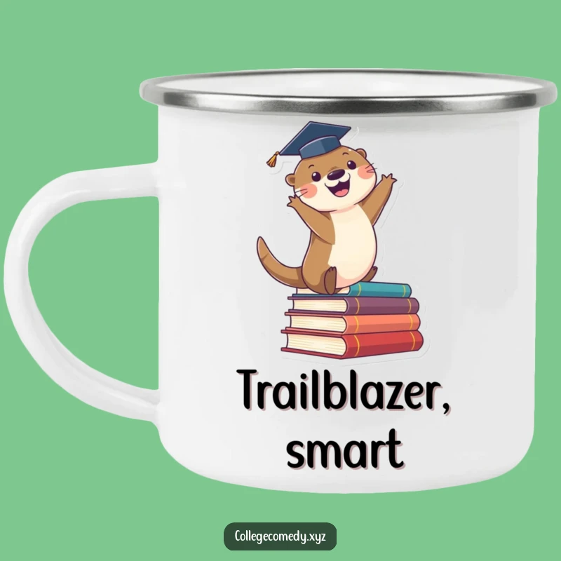 Funny Graduation Otter Camping Mug: Durable Leaping Scholar Otter, Outdoorsy Funny Gift