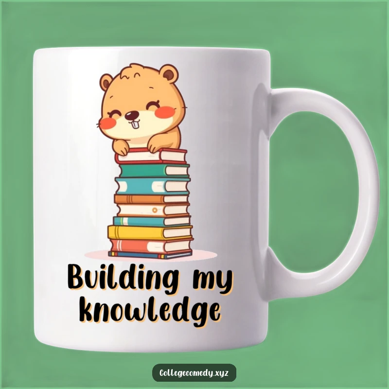 Funny Beaver Book Tower Mug: Knowledge Stacker Gift for Readers and Librarians