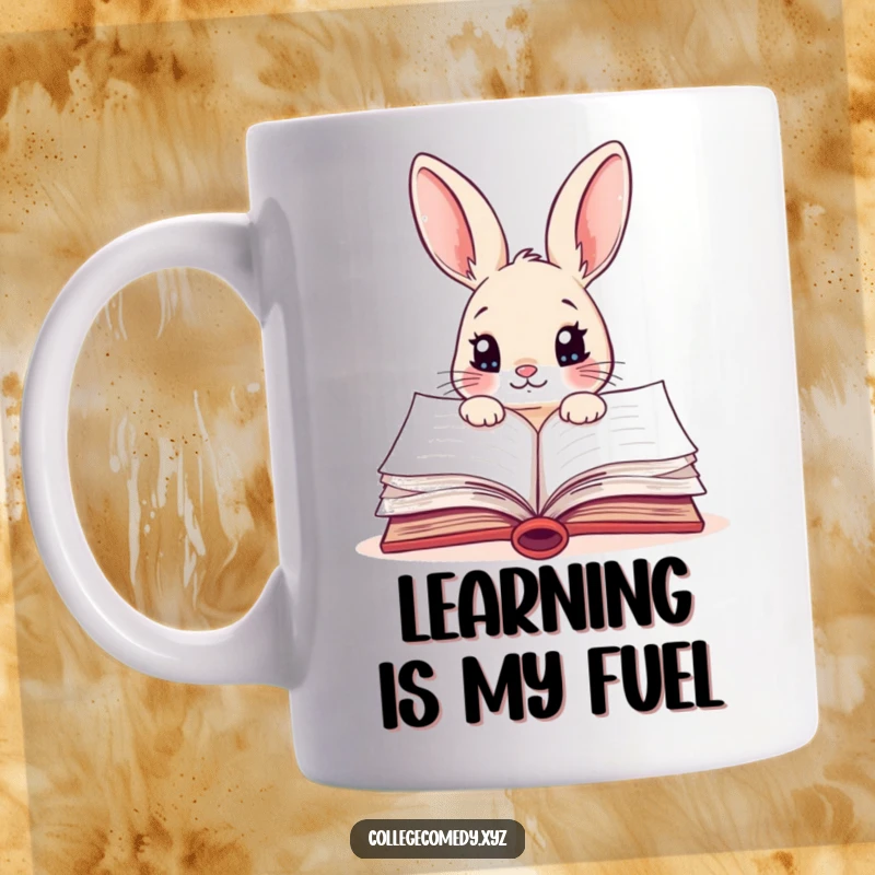 Funny rabbit character curiously peeking into a colorful, open textbook, symbolizing learning and discovery.