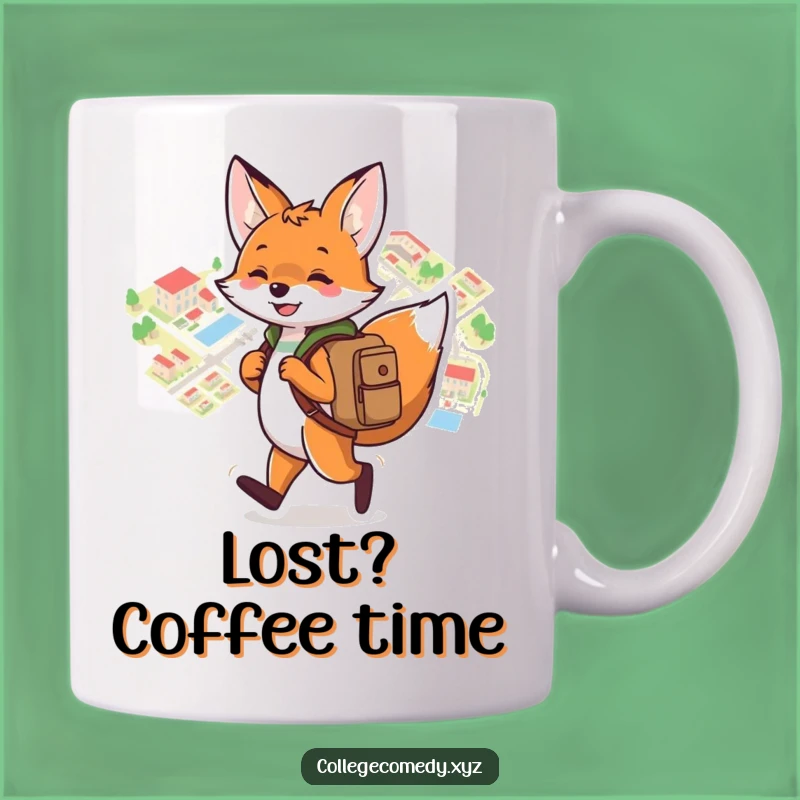 Funny Campus Fox Mug: Playful Explorer Fox with Backpack, Perfect Funny Gift