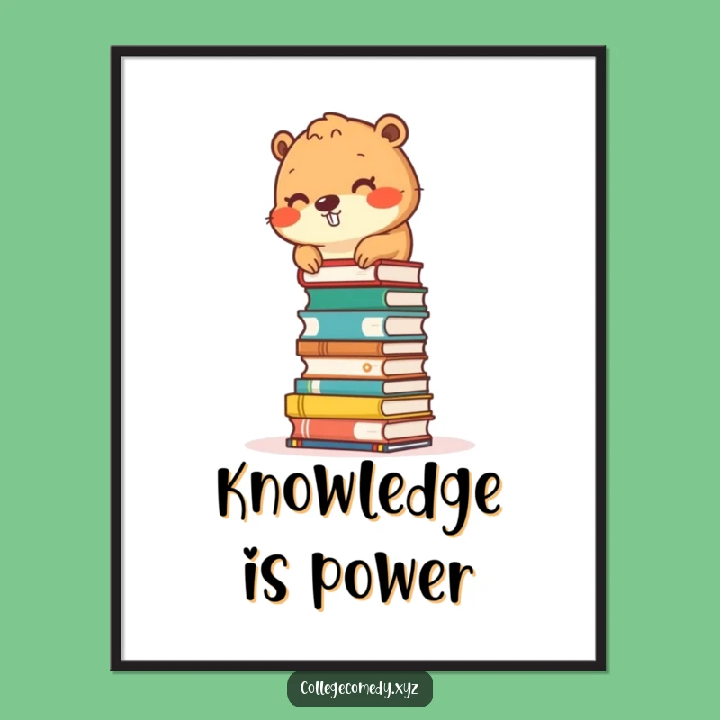 Funny Beaver Book Tower Digital Art: Instant Humorous Decor, Perfect Printable Gift