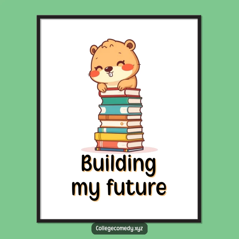 Funny Beaver Book Tower Poster: Whimsical Wall Art, Perfect Humorous Gift for Libraries
