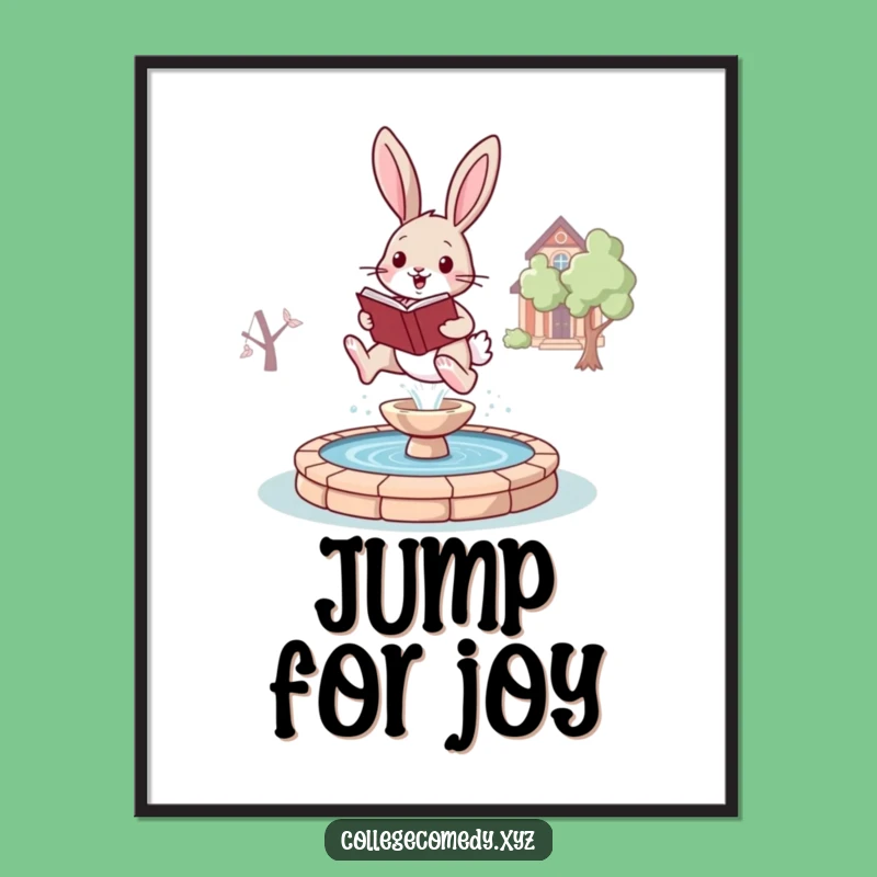 Funny Bunny Campus Poster: Whimsical Leaping Bunny Art, Perfect Funny Gift Decor