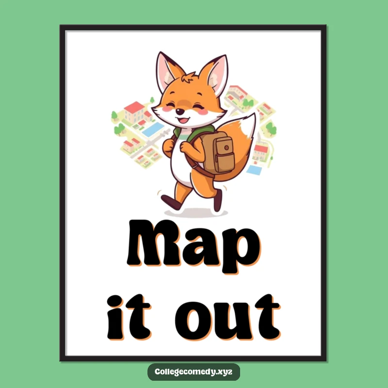 Funny Campus Fox Poster: Whimsical Map Fox Art, Perfect Funny Gift Decor