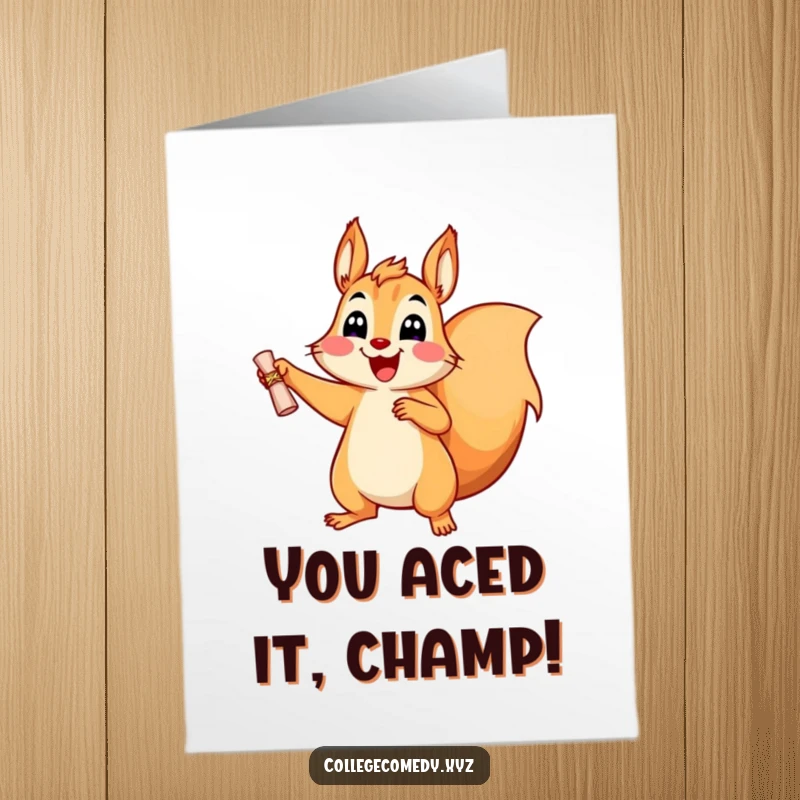 Funny Free Printable Squirrel Congratulations Card: A cheerful squirrel leaps with a tiny diploma, celebrating your amazing accomplishment.