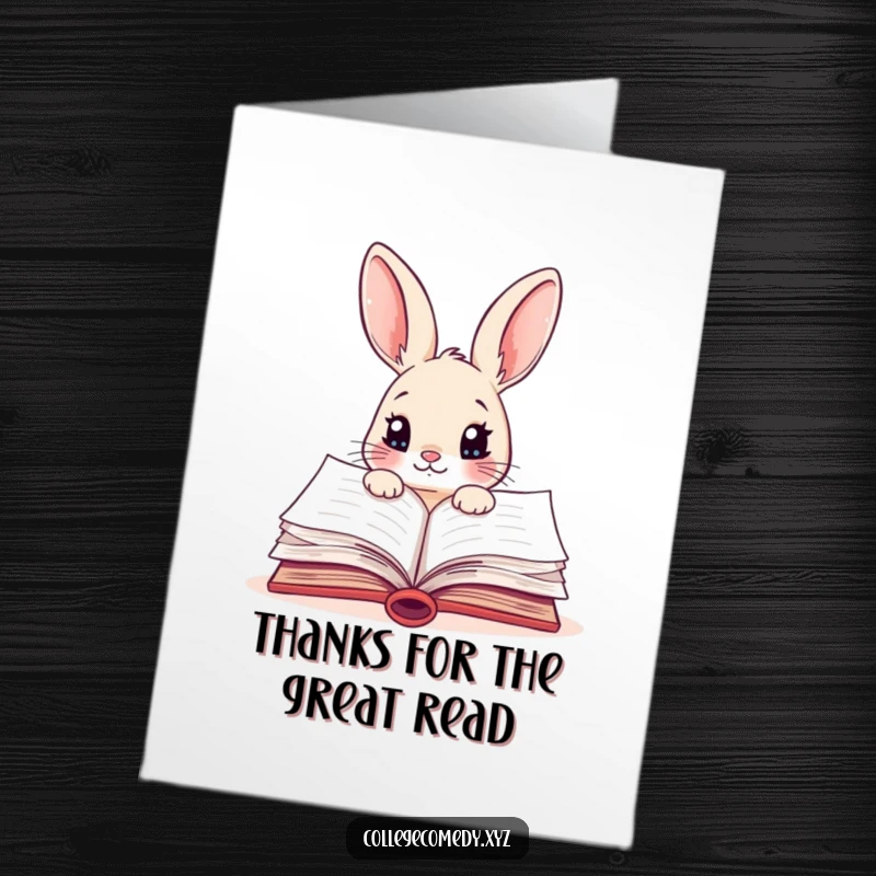 Funny Free Printable Rabbit Thank You Card: A curious rabbit peeks into a colorful textbook, acknowledging your helpful insights.
