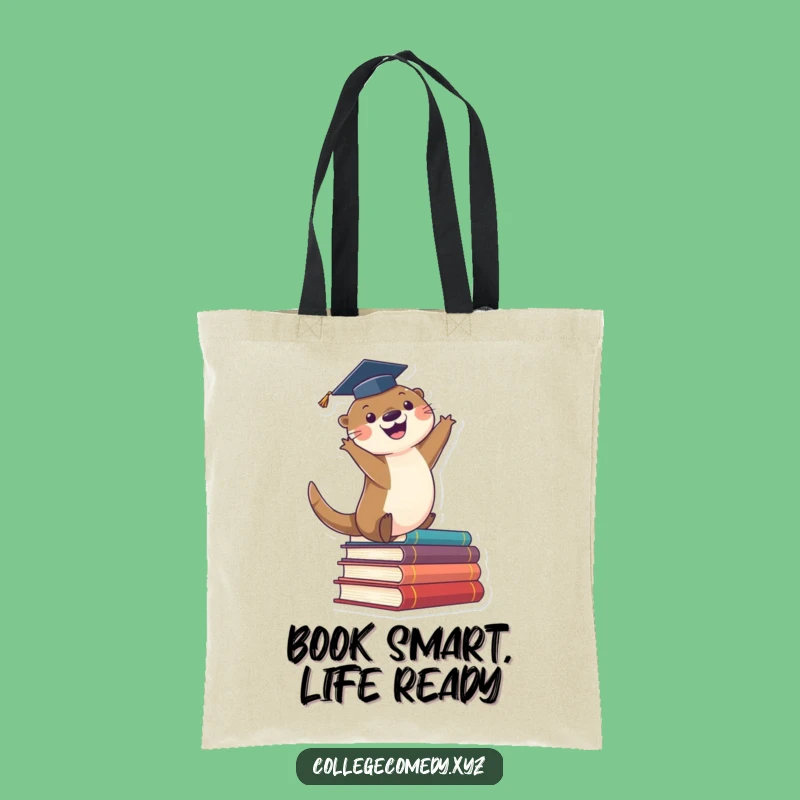 Funny Graduation Otter Tote Bag: Chic Leaping Book Otter, Ideal Funny Gift Accessory