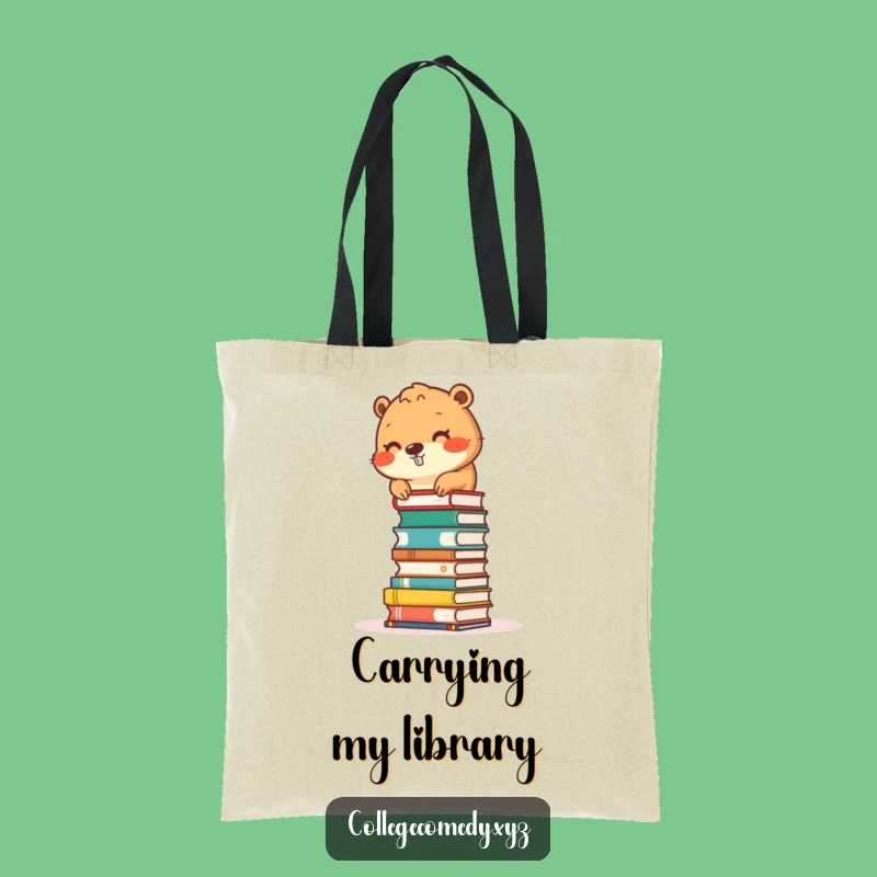 Funny Beaver Book Tote Bag: Carry Your Library, Humorous Gift for Readers